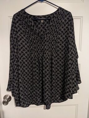 Style & Co. Black White Geometric Circle Print Blouse 2X